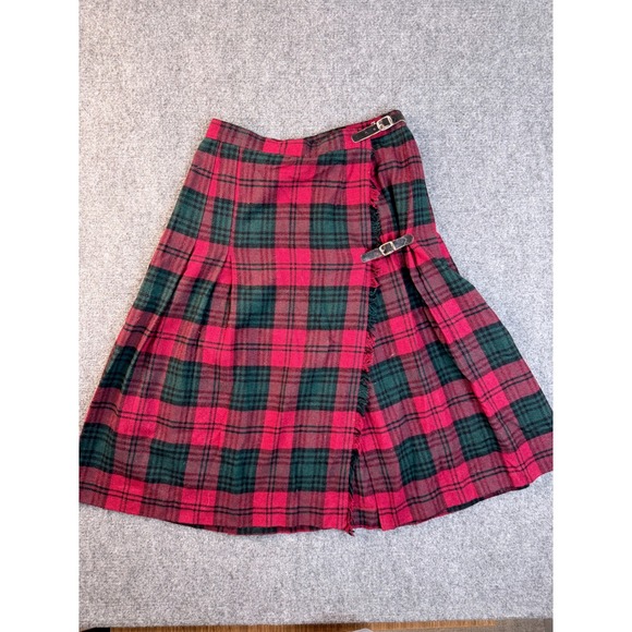 Summit Sportwear Dresses & Skirts - Vintage Summit Sportwear Wool Plaid Wrap Skirt Size 14 Red Green Kilt Greece Y2K